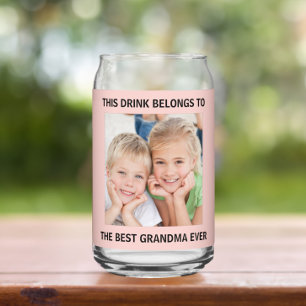 Personalized Best Grandma Ever Photo Pink Can Glass