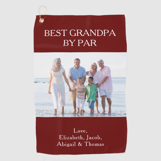 Personalized Best Grandpa By Par Photo Golf Towel (Front)