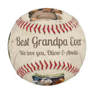 Personalized Best Grandpa Ever 2 Photo Gift Baseball