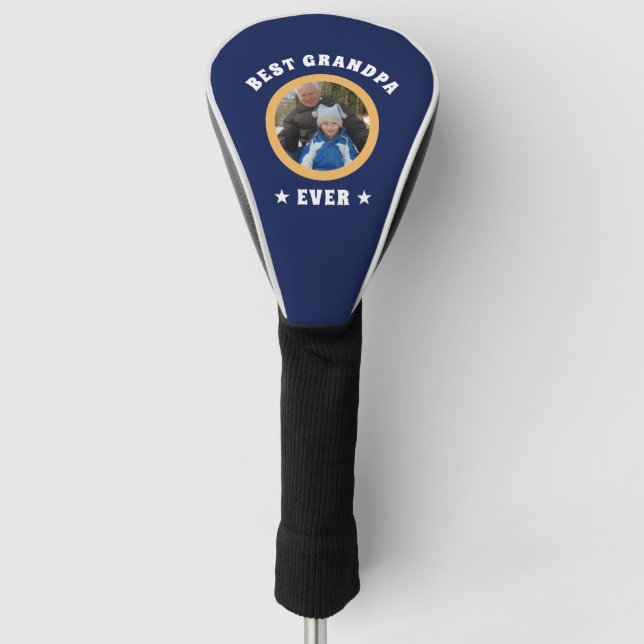 Personalized Best Grandpa Ever Custom Family Photo Golf Head Cover (Front)