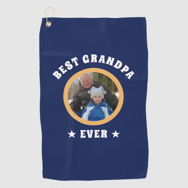 Personalized Best Grandpa Ever Custom Family Photo Golf Towel (Front)