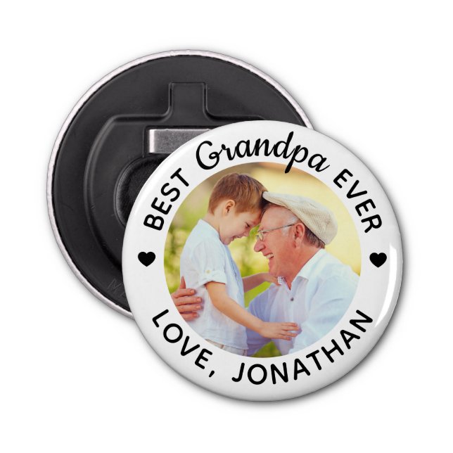 Personalized Best Grandpa Ever Custom Photo Bottle Opener (Front)