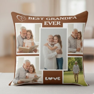 Personalized Best Grandpa Ever Photo Collage Throw Pillow