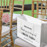 Personalized Best Man Black and White Thank You Large Gift Bag<br><div class="desc">Personalized BEST MAN gift bag with a black and white colour palette. The name template is set up ready for you to add the best man's name as well as the bride & groom's names and wedding date. The thank you wording reads "Thank you for being my best man" in...</div>