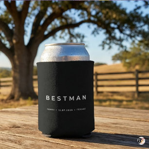 Personalized Best Man Black Custom Name, Date & L Can Cooler
