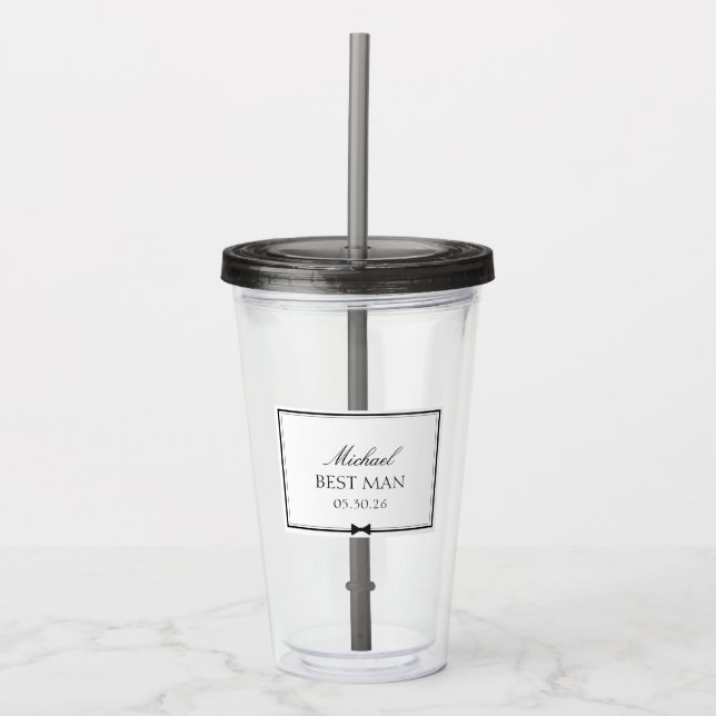Personalized Best Man Bowtie Wedding Party Gift Acrylic Tumbler (Front)