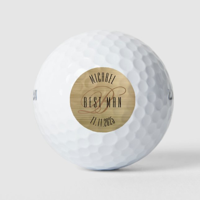 Personalized Best Man Brushed Gold Golf Balls (Front)