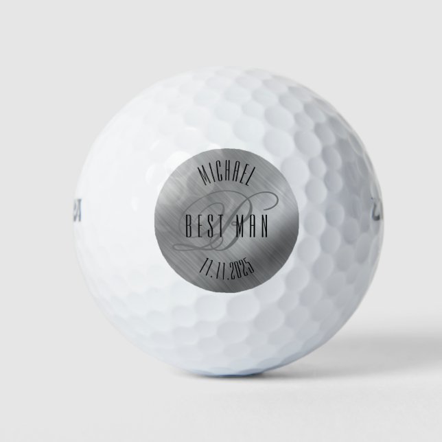 Personalized Best Man Brushed Silver Golf Balls (Front)
