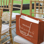Personalized Best Man Burnt Orange Thank You Large Gift Bag<br><div class="desc">Personalized BEST MAN gift bag with terracotta and almond cream colour palette. The name template is set up ready for you to add the best man's name as well as the bride & groom's names and wedding date. The thank you wording reads "Thank you for being my best man" in...</div>