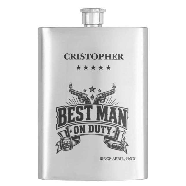 Personalized Best Man On Duty Hip Flask (Front)