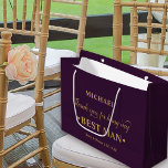 Personalized Best Man Purple and Gold Thank You Large Gift Bag<br><div class="desc">Personalized BEST MAN gift bag with purple and gold colour palette. The name template is set up ready for you to add the best man's name as well as the bride & groom's names and wedding date. The thank you wording reads "Thank you for being my best man" in a...</div>