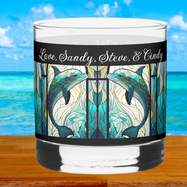 Personalized Best Mom Ever Blue and Teal Dolphin Whiskey Glass (Creator Uploaded)