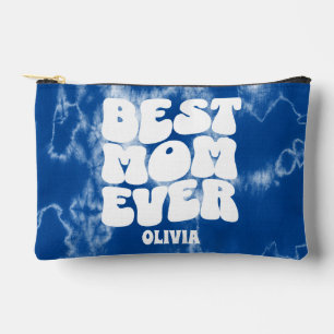 Personalized Best Mom Ever Blue Tie Dye  Accessory Pouch