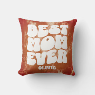 Personalized Best Mom Ever Brown Tie Dye Throw Pillow