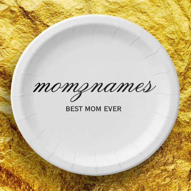 Personalized Best Mom Ever Calligraphy Name Paper Plate (Creator Uploaded)