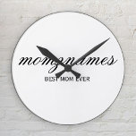 Personalized Best Mom Ever Calligraphy Name Round Clock<br><div class="desc">Celebrate the special moms in your life with our Personalized Best Mom Ever Calligraphy Name design, perfect for Mother's Day, birthdays, or any occasion to show your love. This elegant and customizable gift is ideal for all moms—whether they’re the world's best mom ever, dog mom, cat mom, or bonus mom!...</div>