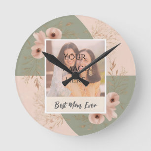 Personalized “Best Mom Ever” Floral Wall Clock 