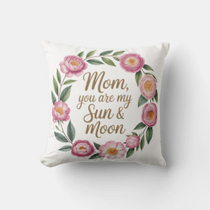 Personalized Best Mom Ever Floral Wreath T-Shirt Throw Pillow