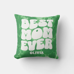 Personalized Best Mom Ever Green Tie Dye  Throw Pillow