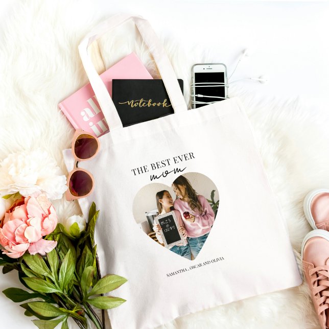 Personalized Best Mom Ever Heart Photo  Tote Bag (Creator Uploaded)