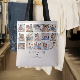 Personalized Best Mom Ever Modern 15‑Photo Gallery Tote Bag