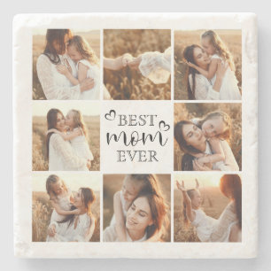Personalized Best Mom Ever Modern Photo Collage Stone Coaster
