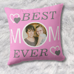 Personalized Best Mom Ever Pink Mothers Day Photo Throw Pillow