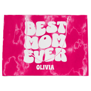 Personalized Best Mom Ever Pink Tie Dye  Large Gift Bag