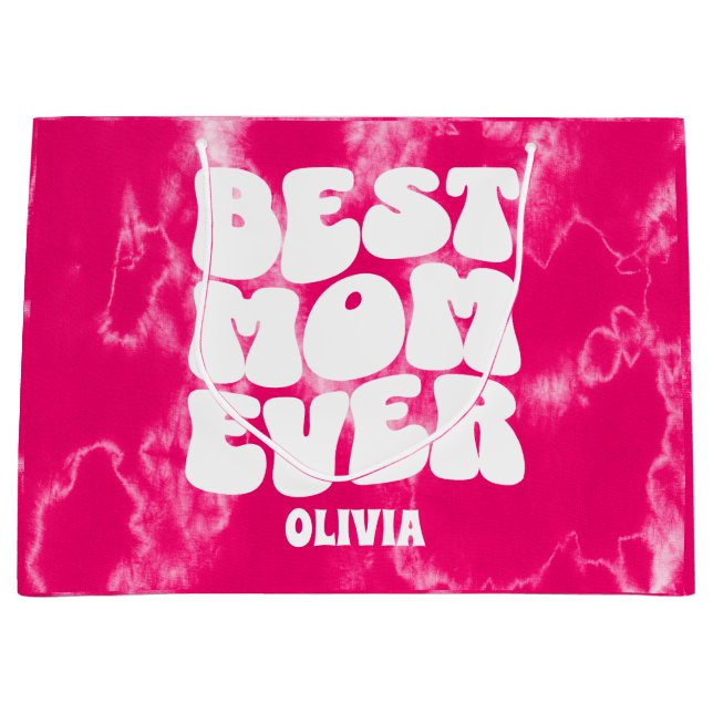 Personalized Best Mom Ever Pink Tie Dye  Large Gift Bag (Front)
