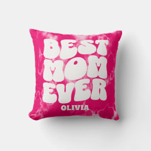 Personalized Best Mom Ever Pink Tie Dye Throw Pillow