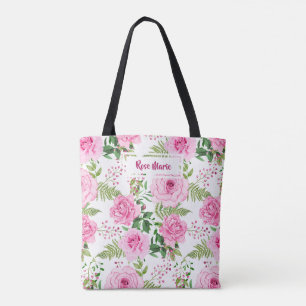 Personalized Best Mom Ever Pink Watercolor Roses Tote Bag