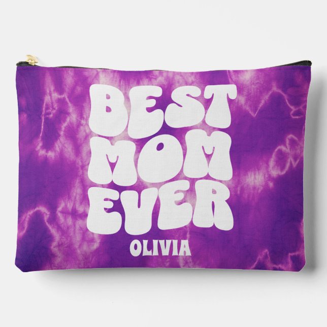 Personalized Best Mom Ever Purple Tie Dye  Accessory Pouch (Front)