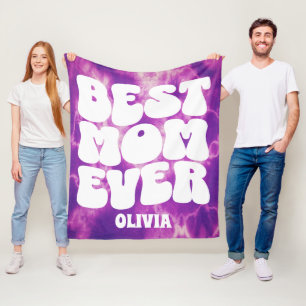 Personalized Best Mom Ever Purple Tie Dye Fleece Blanket