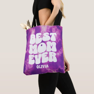 Personalized Best Mom Ever Purple Tie Dye Tote Bag