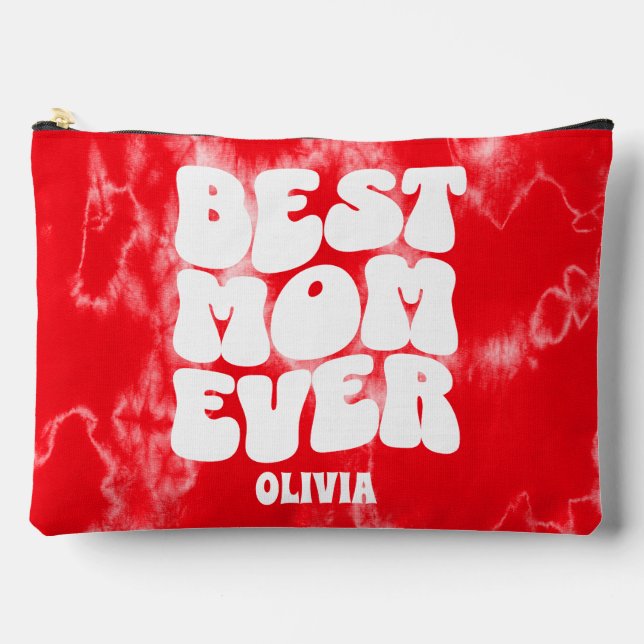 Personalized Best Mom Ever Red Tie Dye  Accessory Pouch (Front)