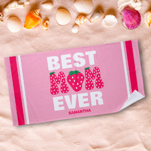 Personalized Best Mom Ever Strawberry Mother's Day Beach Towel