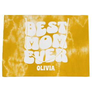 Personalized Best Mom Ever Yellow Tie Dye Large Gift Bag