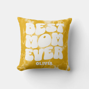 Personalized Best Mom Ever Yellow Tie Dye Throw Pillow