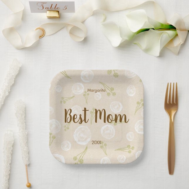 Personalized Best Mom Faux Bubbles Paper Plate (Wedding)