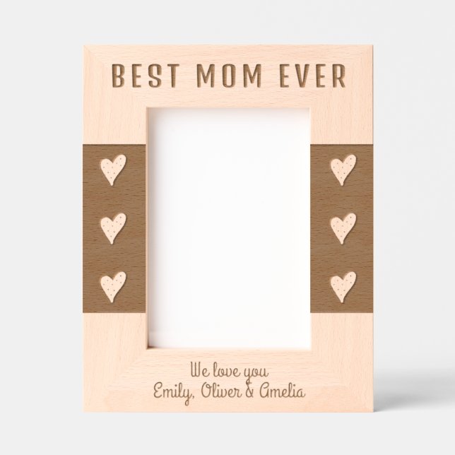 Personalized Best Mom Hearts Keepsake  Etched Frames (Front)