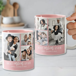 Personalized Best Mom Photo Collage Pink Two-Tone Coffee Mug