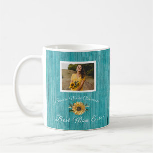 Personalized Best Mother Mom   Sunflower Teal  Coffee Mug