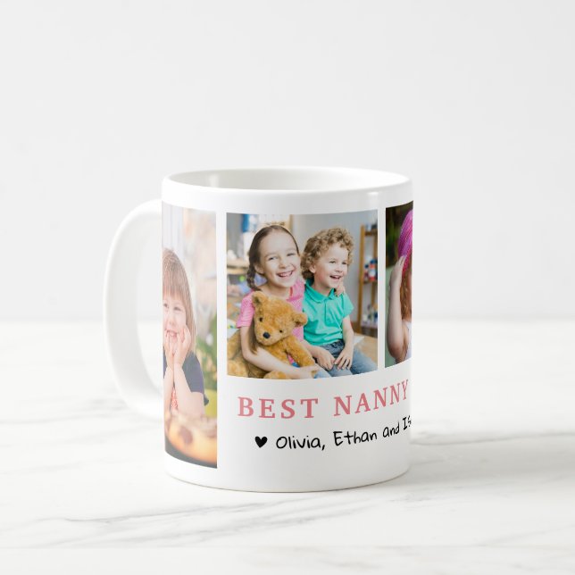 Personalized Best Nanny Ever 4 Photo Collage   Coffee Mug (Front Left)
