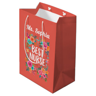 Personalized Best Nurse Watercolor Floral Gift Bag