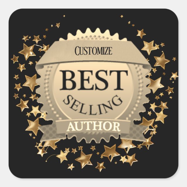 Personalized Best Selling Author Black Square Sticker (Front)