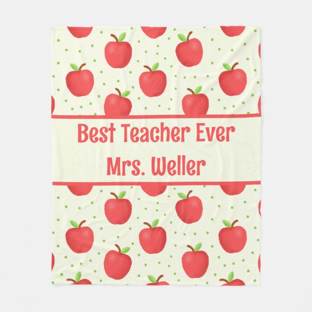 Personalized "Best Teacher Ever" Apple Pattern Fleece Blanket (Front)