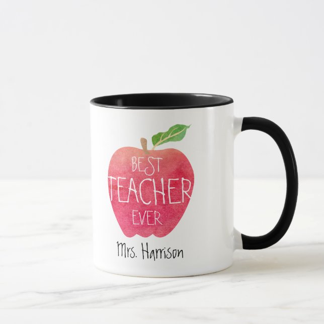 Personalized Best Teacher Ever Apple Watercolor Mug (Right)