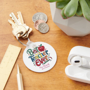 Personalized Best Teacher Ever Colourful Round Keychain