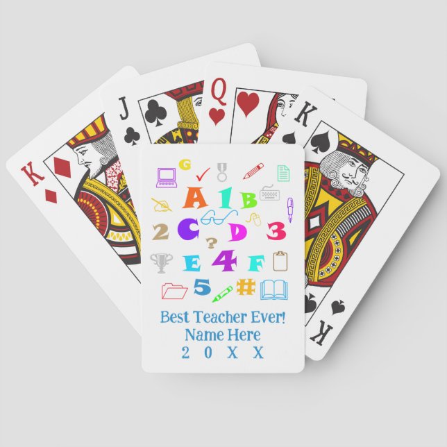 Personalized Best Teacher Ever Colourful School Ar Playing Cards (Back)