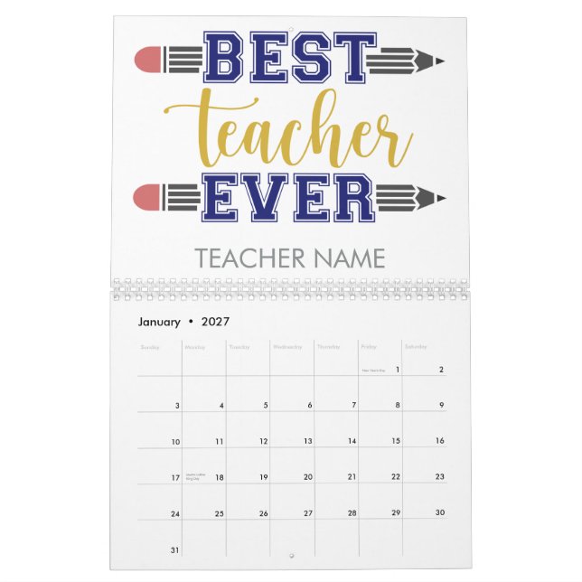 Personalized Best Teacher Ever - Customized Gift Calendar (Jan 2027)